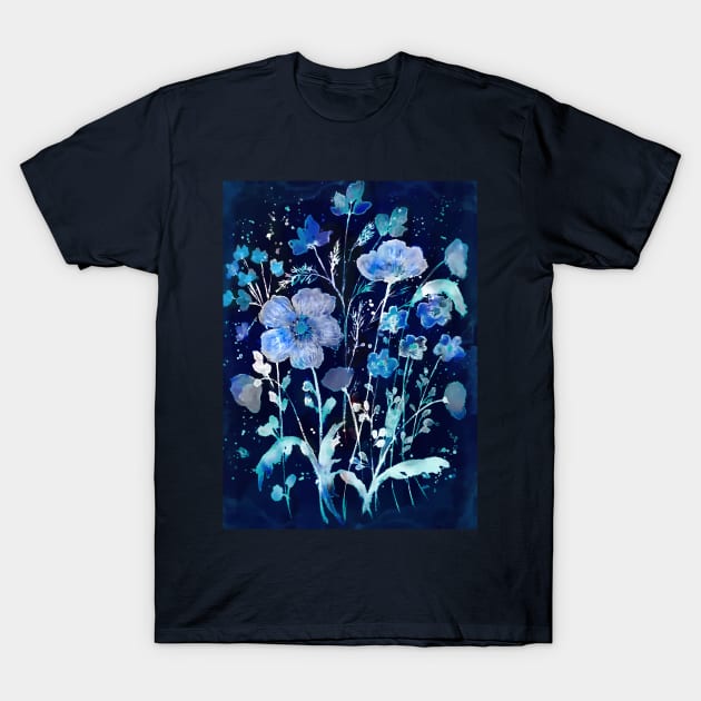 Blue Cyanotype floral T-Shirt by redwitchart